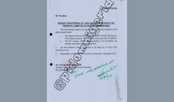 Nat'l Minimum Wage Leak Reveals 1BN Requests For Inauguration Of Tripartite Committee