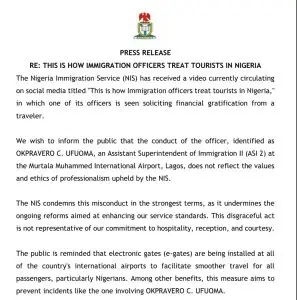 Immigration Officer Suspended for Begging Traveler at Lagos Airport