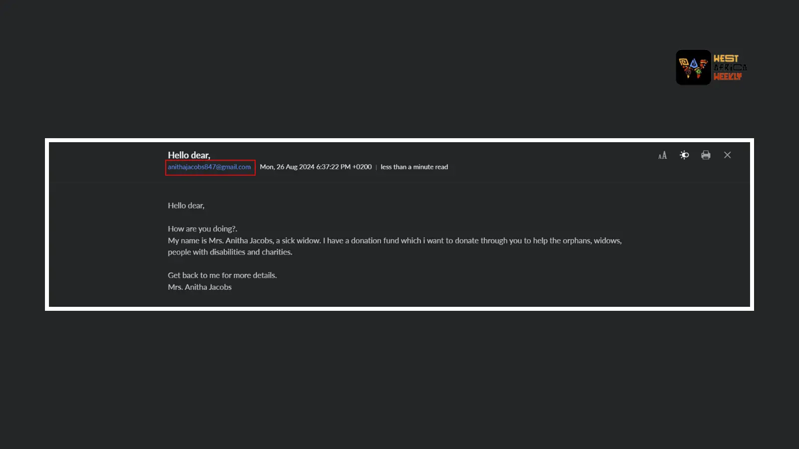SCAM Alert: Don't Fall For 'Anitha Jacobs' Mail