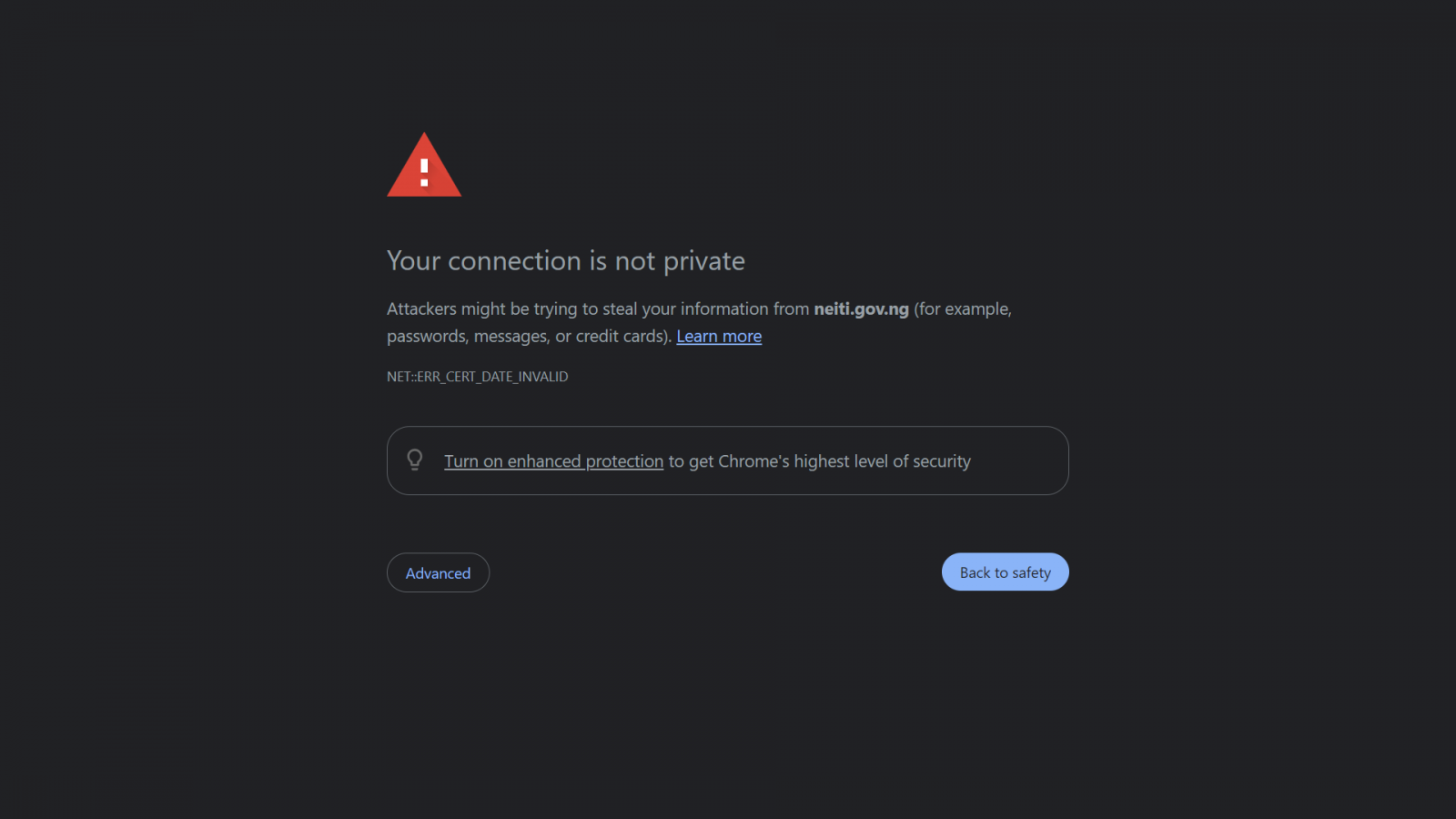 NEITI Website Unsafe For Visitors As Govt-Owned Extractive Agency Fails To Renew Its Security Certificate